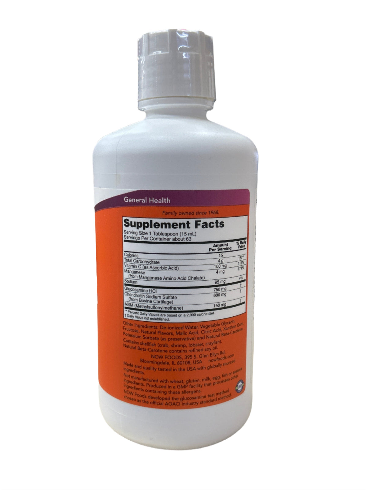 Now Glucosamine & Chondroitin With MSM Sabor Cítrico 32 fl oz