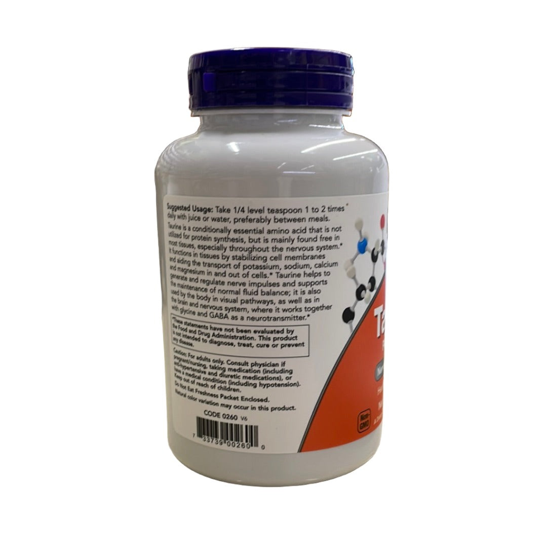 Taurina en polvo puro, salud del sistema nervioso, polvo, 8 oz