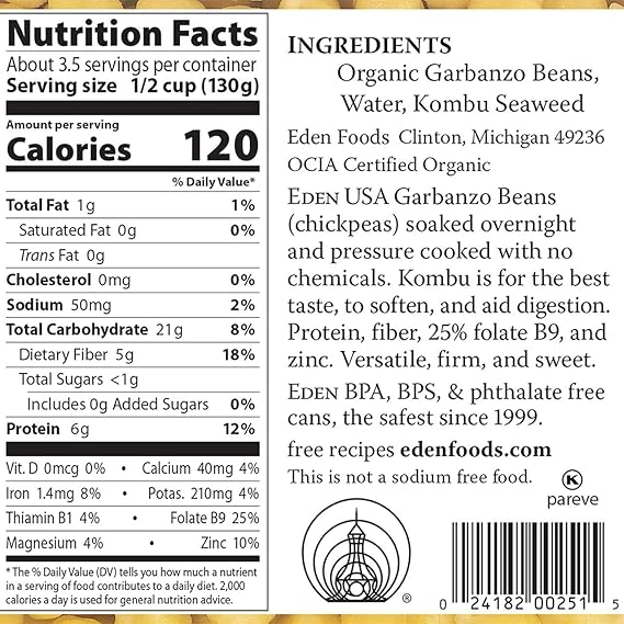 EDEN FOODS Garbanzo, LF 15 OZ