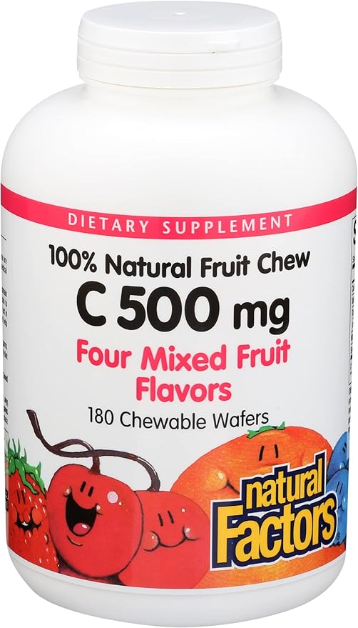 Natural Factors VITAMIN C 500 MG FRUIT-FLAVOR CHEW – TROPICAL 180/TAB