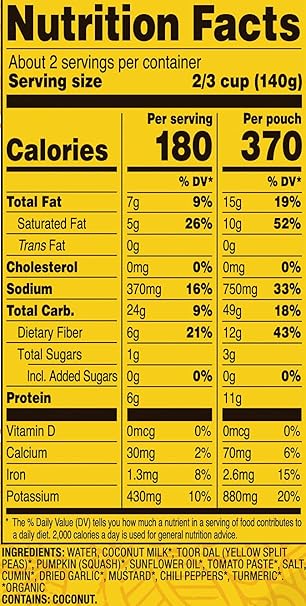 TASTY BITE Indian Coconut Squash Dal 10 OZ