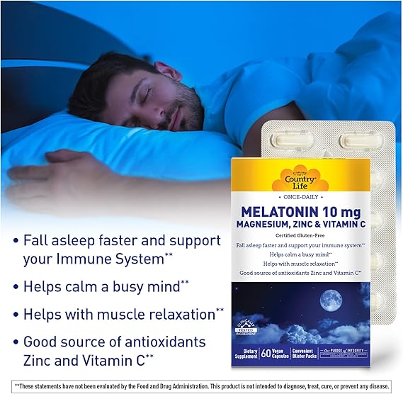 Country Life MELATONIN 10MG MAG ZINC VIT C 60 Capsule