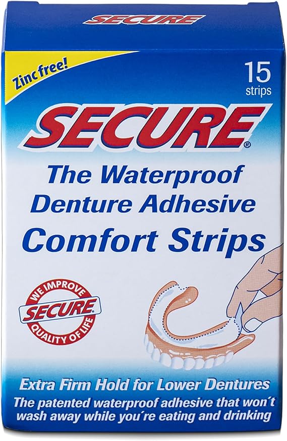 SECURE THE WATERPROOF DENTURE ADHESIVE COMFORT STRIPS 15 STRIPS