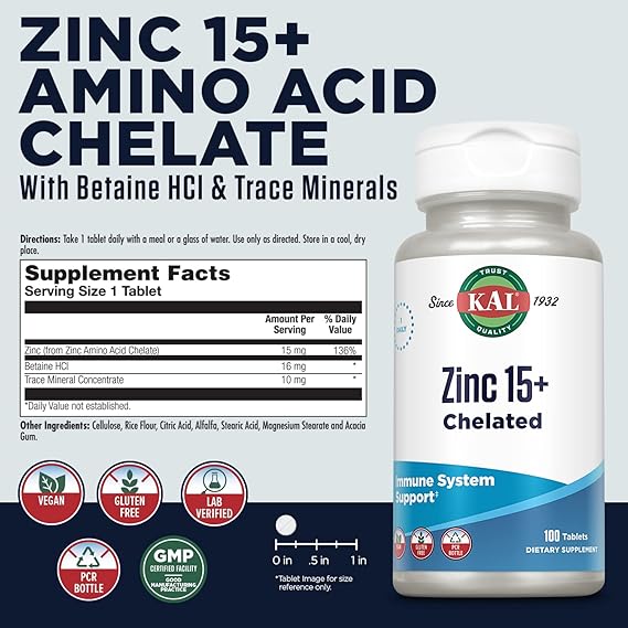 Kal Zinc 15+ Chelated 100CT Tablet