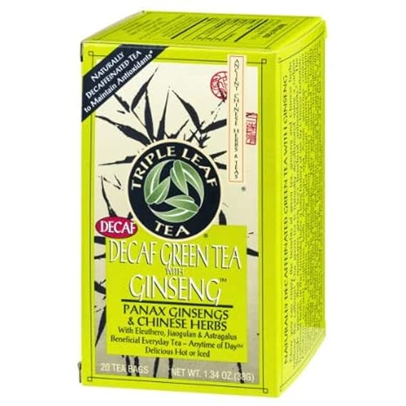 TRIPLE LEAF TEA Té verde descafeinado con ginseng y hierbas chinas 20 BOLSITAS