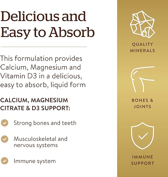 Solgar Liquid Calcium Magnesium Citrate with Vitamin D3 - Natural Strawberry Flavor 16 ozliquid