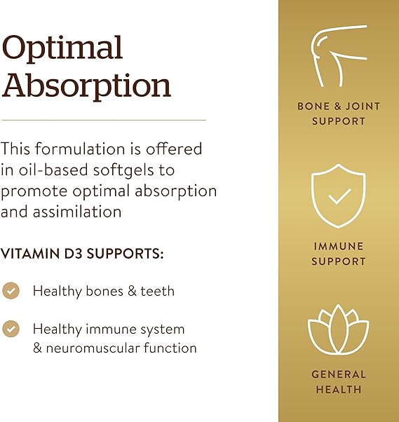 Solgar Vitamin D3 (Cholecalciferol) 125 mcg (5,000 IU) Softgels 100softgel