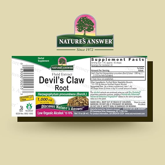 Nature's Answer Devil's Claw Root Alcohol 1,000 mg