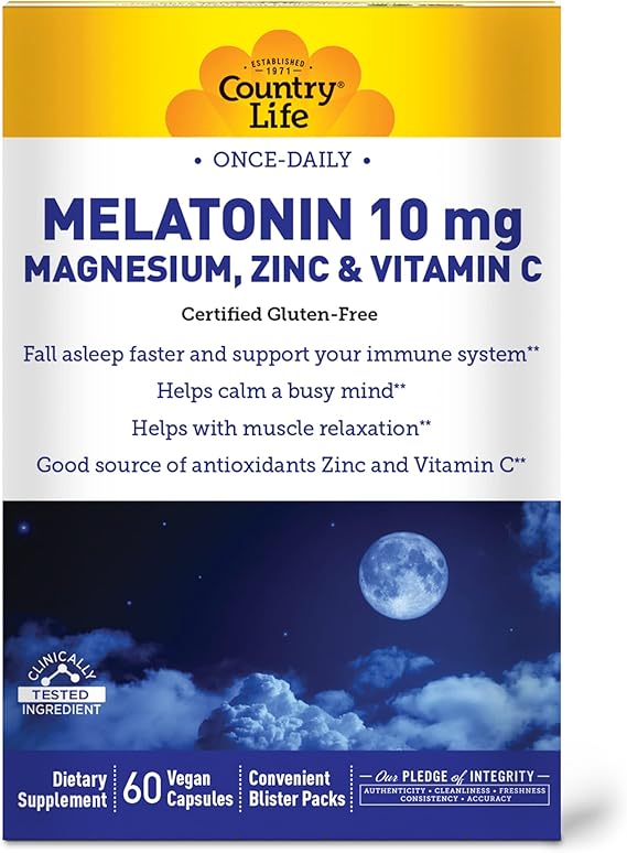 Country Life MELATONIN 10MG MAG ZINC VIT C 60 Capsule