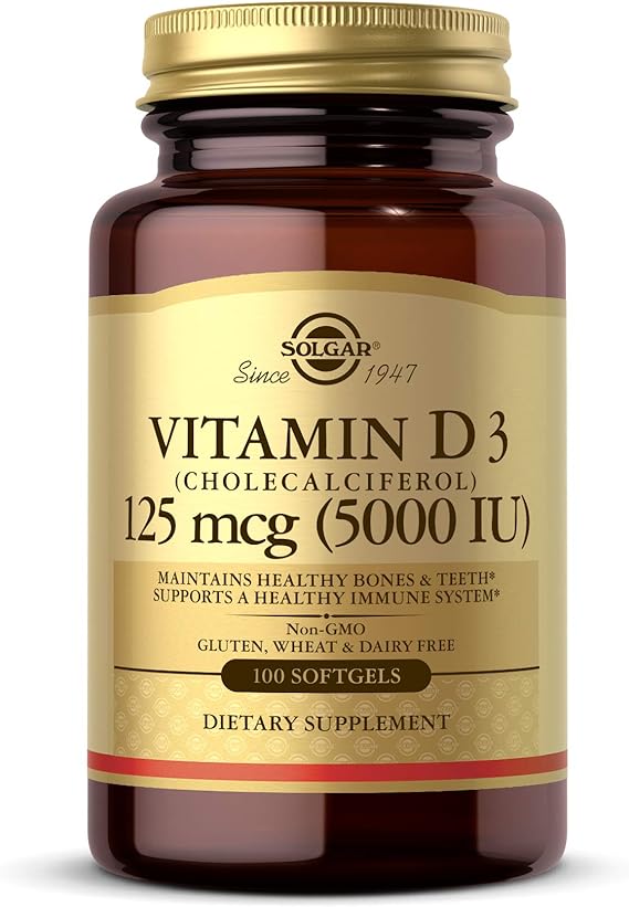 Solgar Vitamin D3 (Cholecalciferol) 125 mcg (5,000 IU) Softgels 100softgel