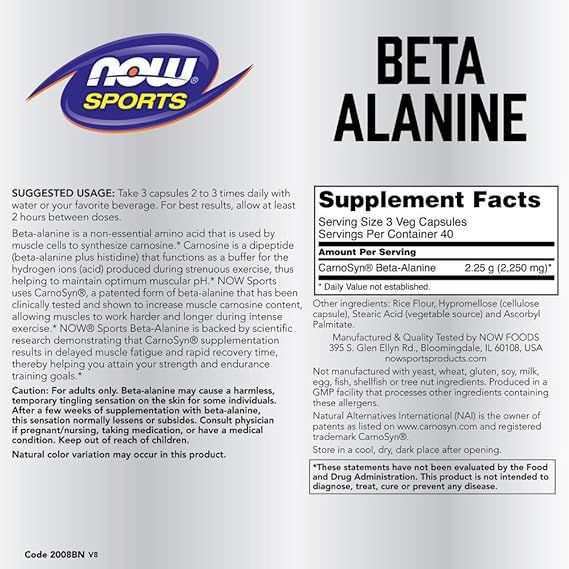 Now Beta Alanine 750 mg Veg Capsules