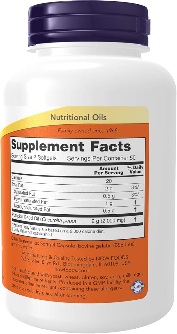 Now PUMPKIN SEED OIL 1000mg 100 SGELS
