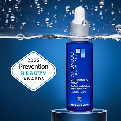 Sérum revitalizante Life Boosting de Andalou Naturals, colágeno de biodiseño + ácido hialurónico