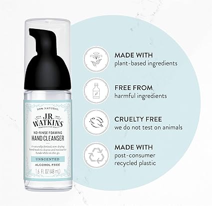 J.R. WATKINS NO RINSE FOAMING HAND CLEANSER UNSCENTED 1.6 FLOZ