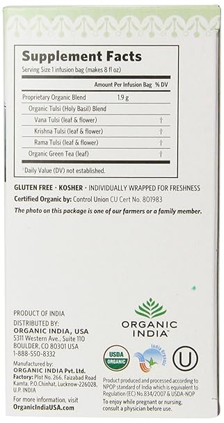 ORGANIC INDIA Tulsi Tea Green w/ Caffeine 18 BAG