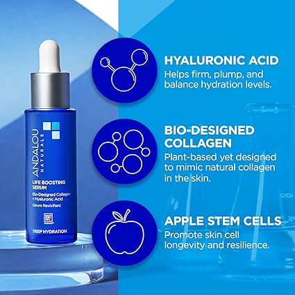 Sérum revitalizante Life Boosting de Andalou Naturals, colágeno de biodiseño + ácido hialurónico