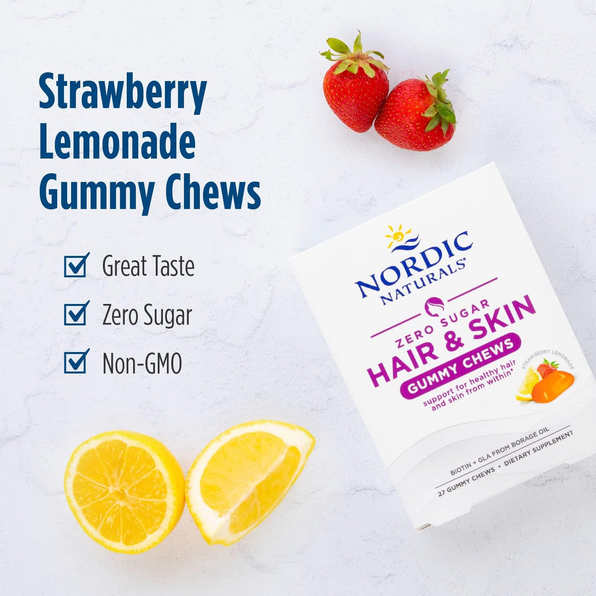 Gomitas masticables para el cabello y la piel sin azúcar de Nordic Naturals, 27 gomitas