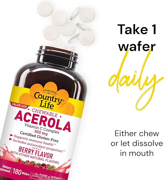 Country Life ACEROLA VIT C COMPLEX 500MG 180 Wafer