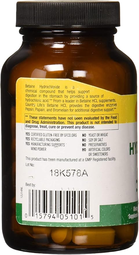 Country Life BETAINE HCL 600MG 100 Tablet