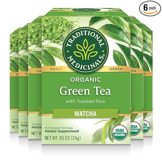 TÉ ORGÁNICO DE TÉ VERDE MATCHA CON ARROZ TOSTADO TRADITIONAL MEDICINALS, 16 BOLSITAS