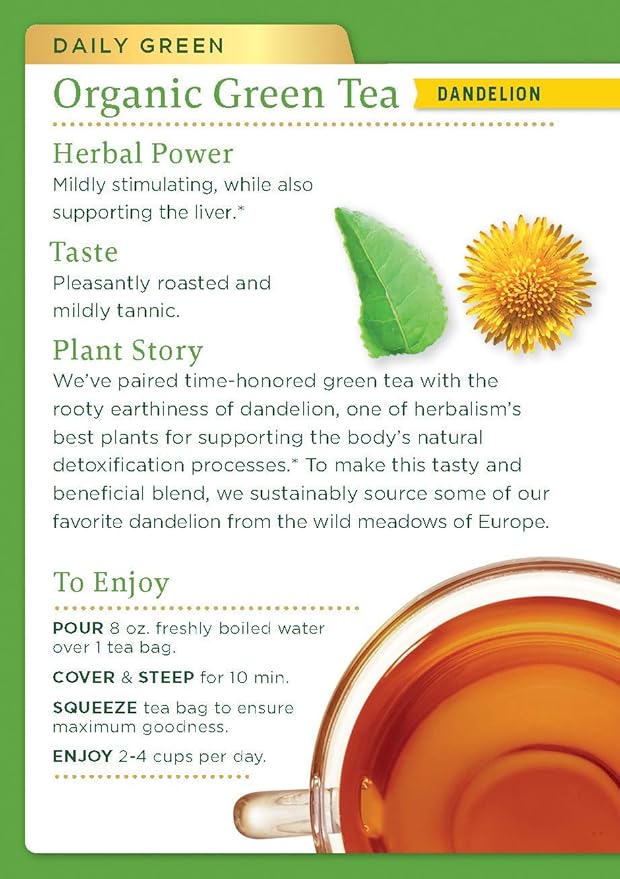 TÉ ORGÁNICO DE TÉ VERDE Y DIENTE DE LEÓN TRADITIONAL MEDICINALS, 16 BOLSITAS