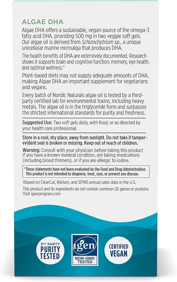 Nordic Naturals Algae DHA 500 mg 60 Soft Gels