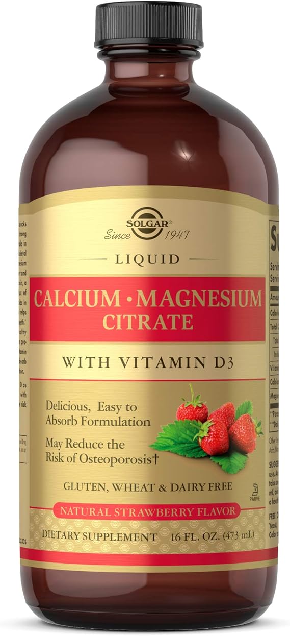 Solgar Liquid Calcium Magnesium Citrate with Vitamin D3 - Natural Strawberry Flavor 16 ozliquid