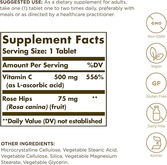 Solgar Vitamin C 500 mg with Rose Hips Tablets 100tablet