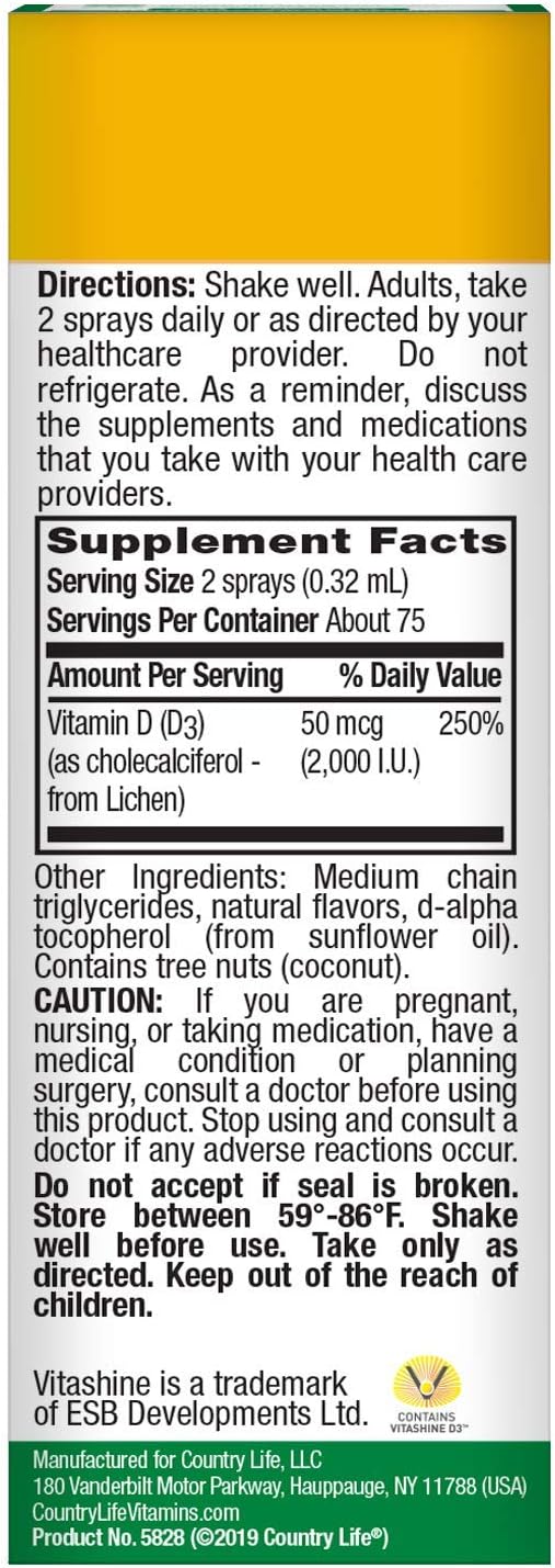 Country Life VEGAN VITAMIN D3 SPRAY 2000IU 0 Spray