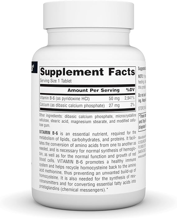 SOURCE NATURALS B-6 50MG 250 TABLETS