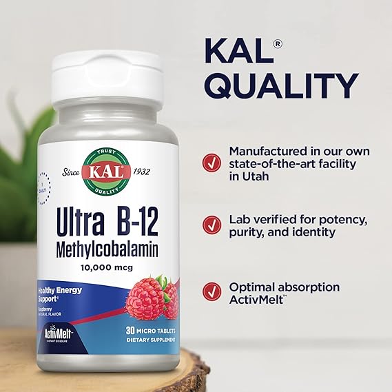 Kal Ultra B-12 Methyl ActivMelt frambuesa 30 tabletas 10000 MCG pastilla