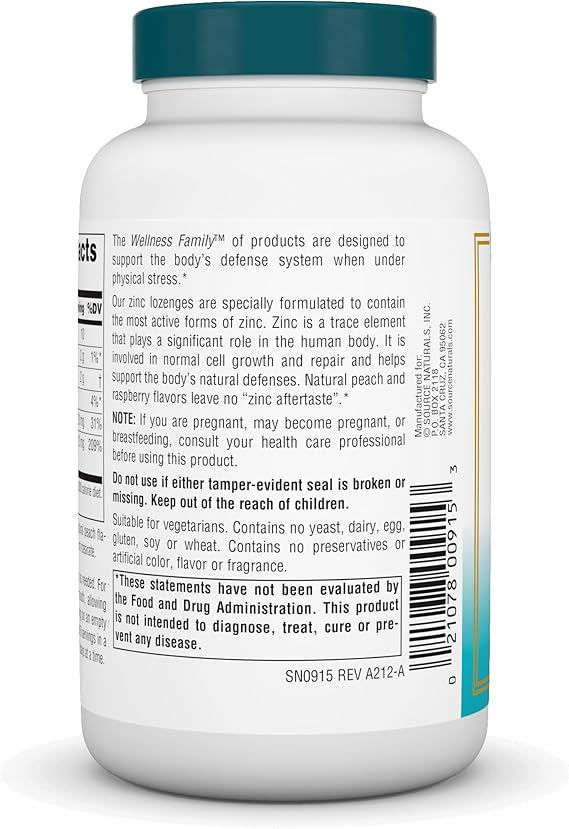 SOURCE NATURALS WELLNESS ZINC LOZENGE 23MG 60T