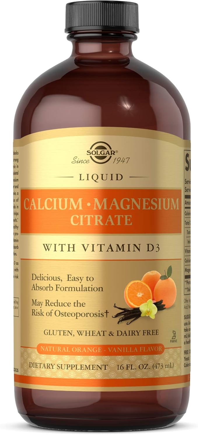 Solgar Liquid Calcium Magnesium Citrate with Vitamin D3 - Natural Orange-Vanilla Flavor 16 ozliquid