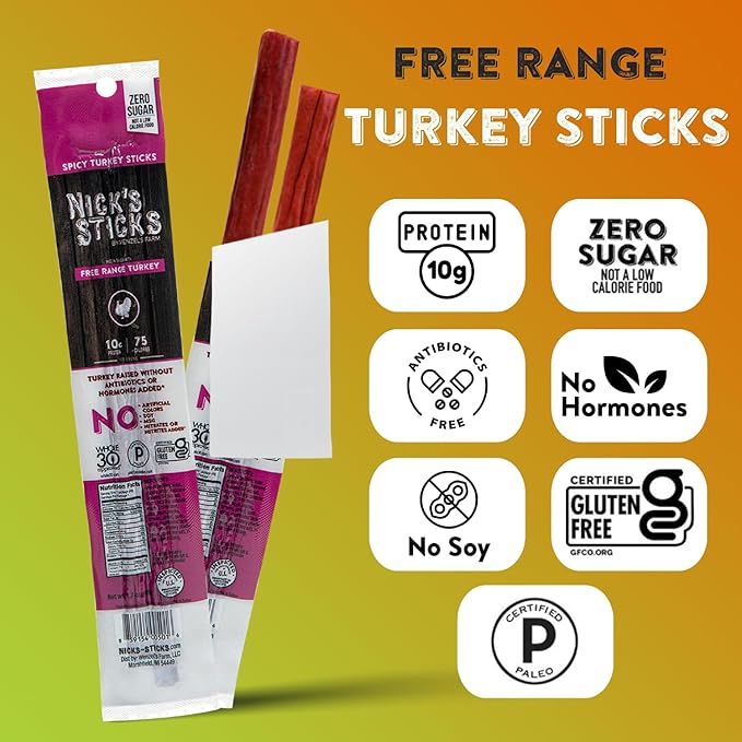 NICK`S STICKS Spicy Turkey Snack Sticks Free Range 1.7 OZ