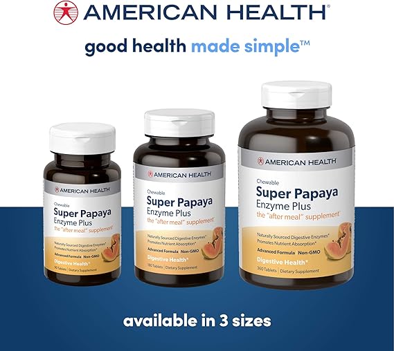 American Health Super Papaya Enzymes Plus 90 Chewable Tablets