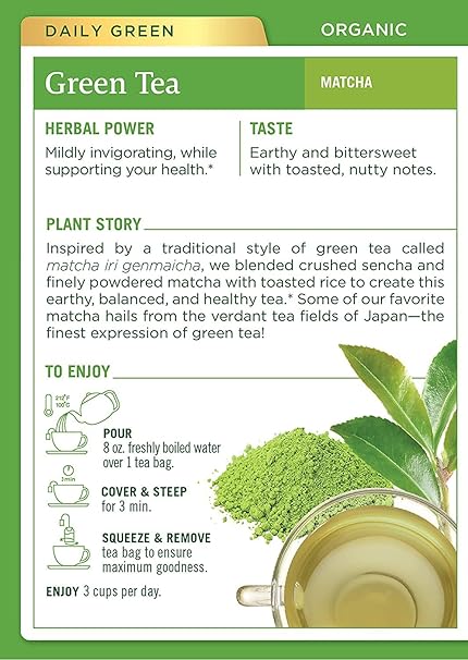TÉ ORGÁNICO DE TÉ VERDE MATCHA CON ARROZ TOSTADO TRADITIONAL MEDICINALS, 16 BOLSITAS