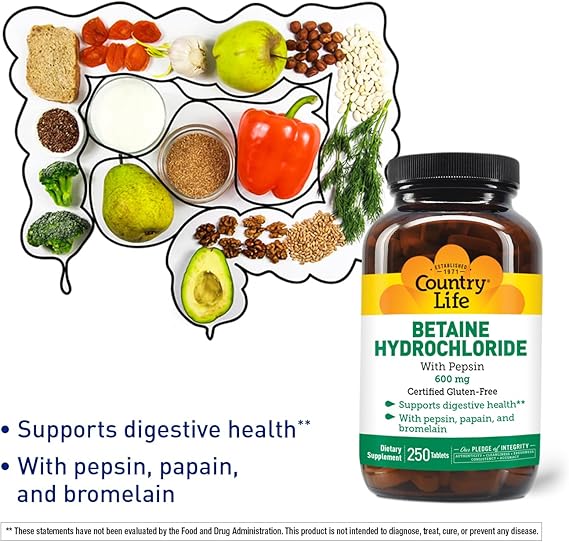 Country Life BETAINE HCL 600MG 250 Tablet