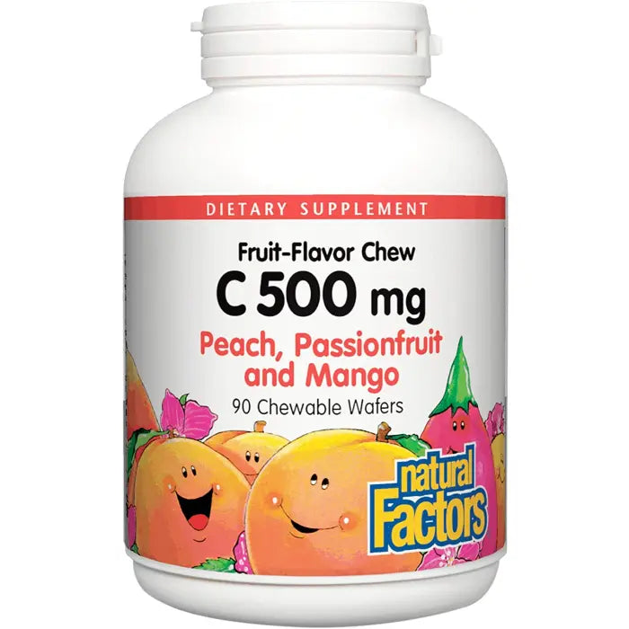Natural Factors VITAMIN C 500 MG FRUIT-FLAVOR CHEW – PEACH, PASSIONFRUIT & MANGO 90/TAB