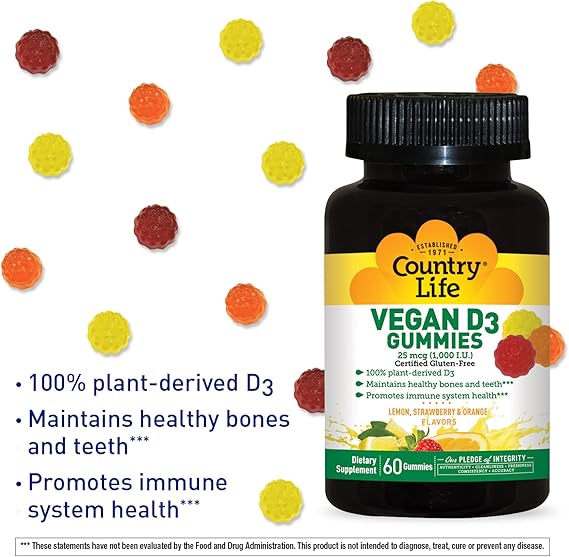 Country Life VEGAN VITAMIN D3 GUMMY 1000IU 60 Gummy