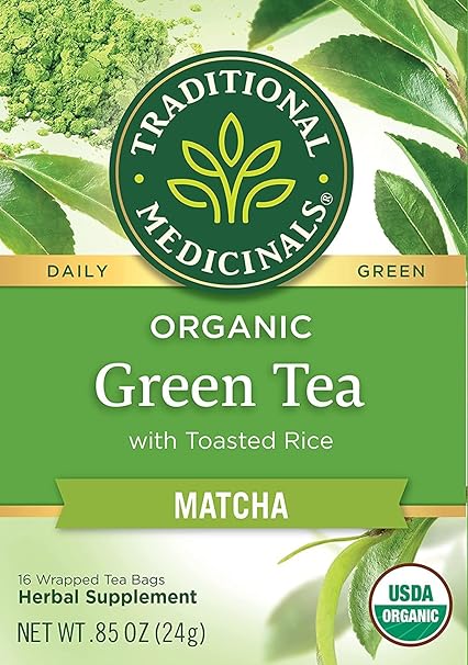 TÉ ORGÁNICO DE TÉ VERDE MATCHA CON ARROZ TOSTADO TRADITIONAL MEDICINALS, 16 BOLSITAS