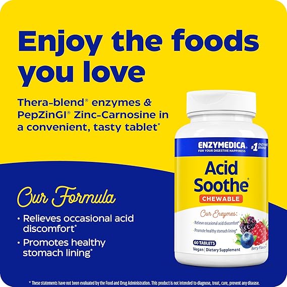 Enzymedica Acid Soothe Chewable Enzymes 60 Tablets