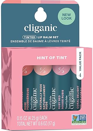 Cliganic Organic Tinted Lip Balm 4-pack Hint of Tint