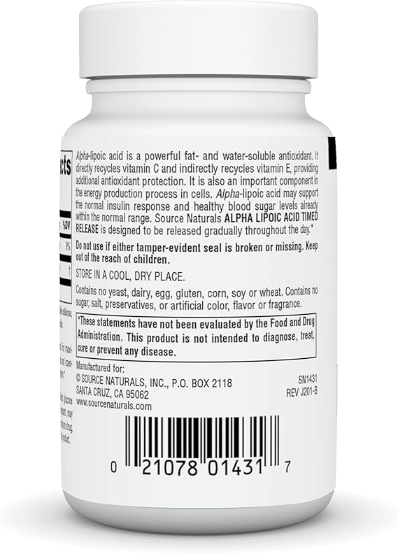 SOURCE NATURALS ÁCIDO ALFA LIPOICO 600MG CÁPSULAS 30
