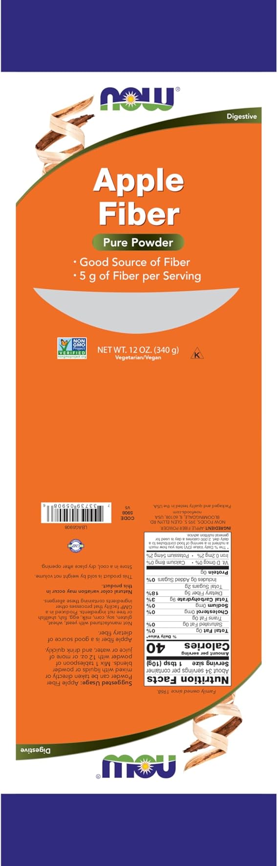 Now Apple Fiber Pure Powder 12 oz