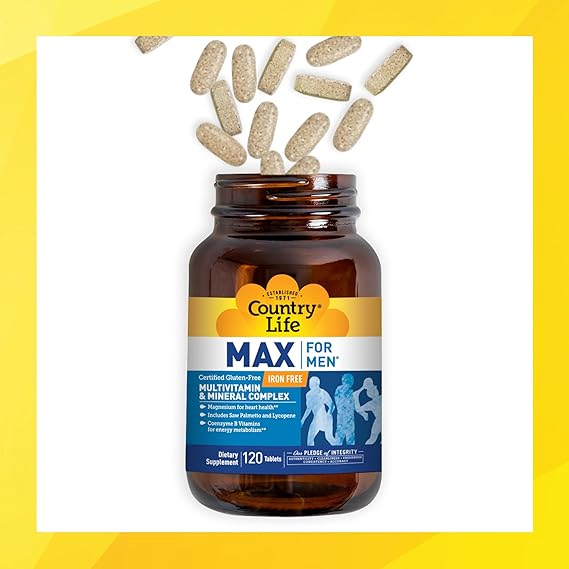 Country Life MAX FOR MEN MULTIVITAMÍNICO SIN HIERRO 120 Tabletas