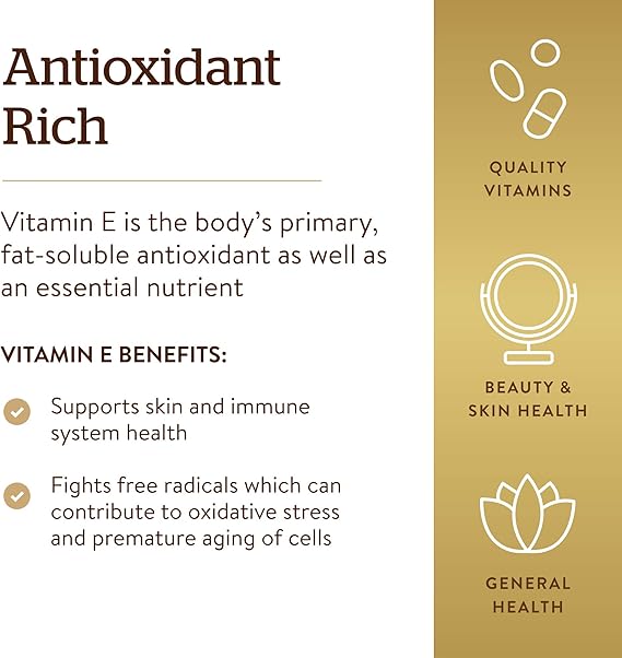 Solgar Vitamin E 670 mg (1000 IU) Mixed Softgels (d-Alpha Tocopherol & Mixed Tocopherols) 100softgel