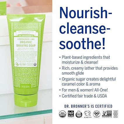 DR. BRONNER'S ORGANIC SHAVING SOAP LEMONGRASS LIME 7 FLOZ