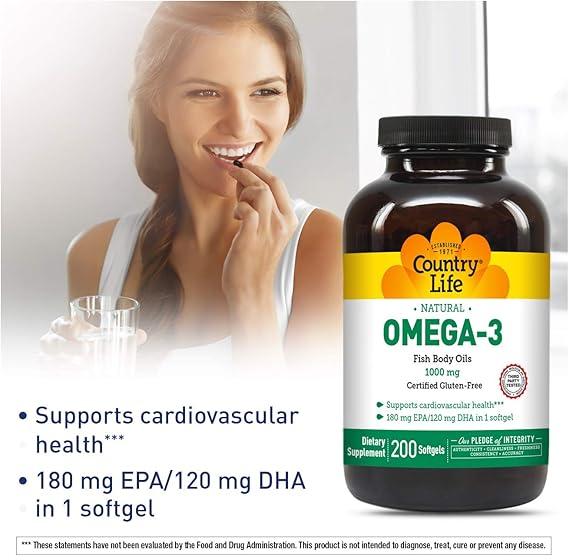 Country Life OMEGA-3 FISH OIL 1000MG 200 Softgel