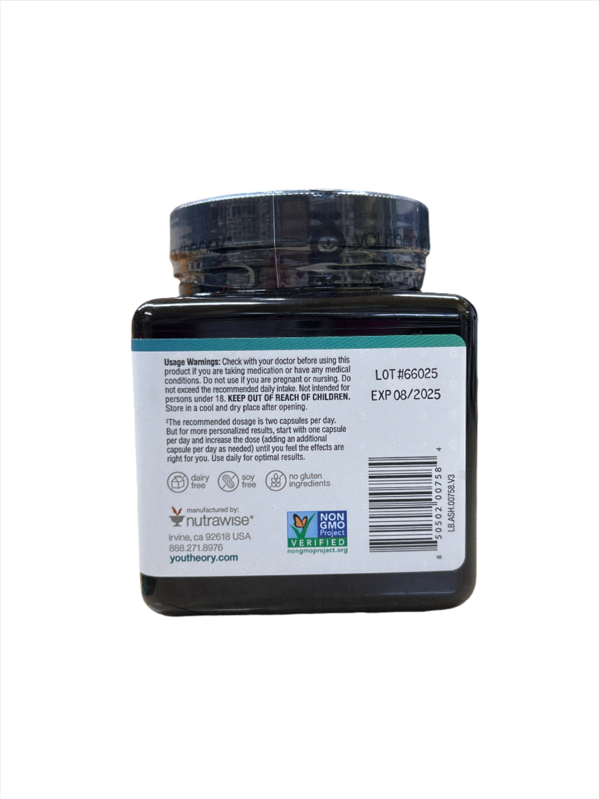Youtheory Ashwagandha con KSM-66, 60 cápsulas vegetarianas