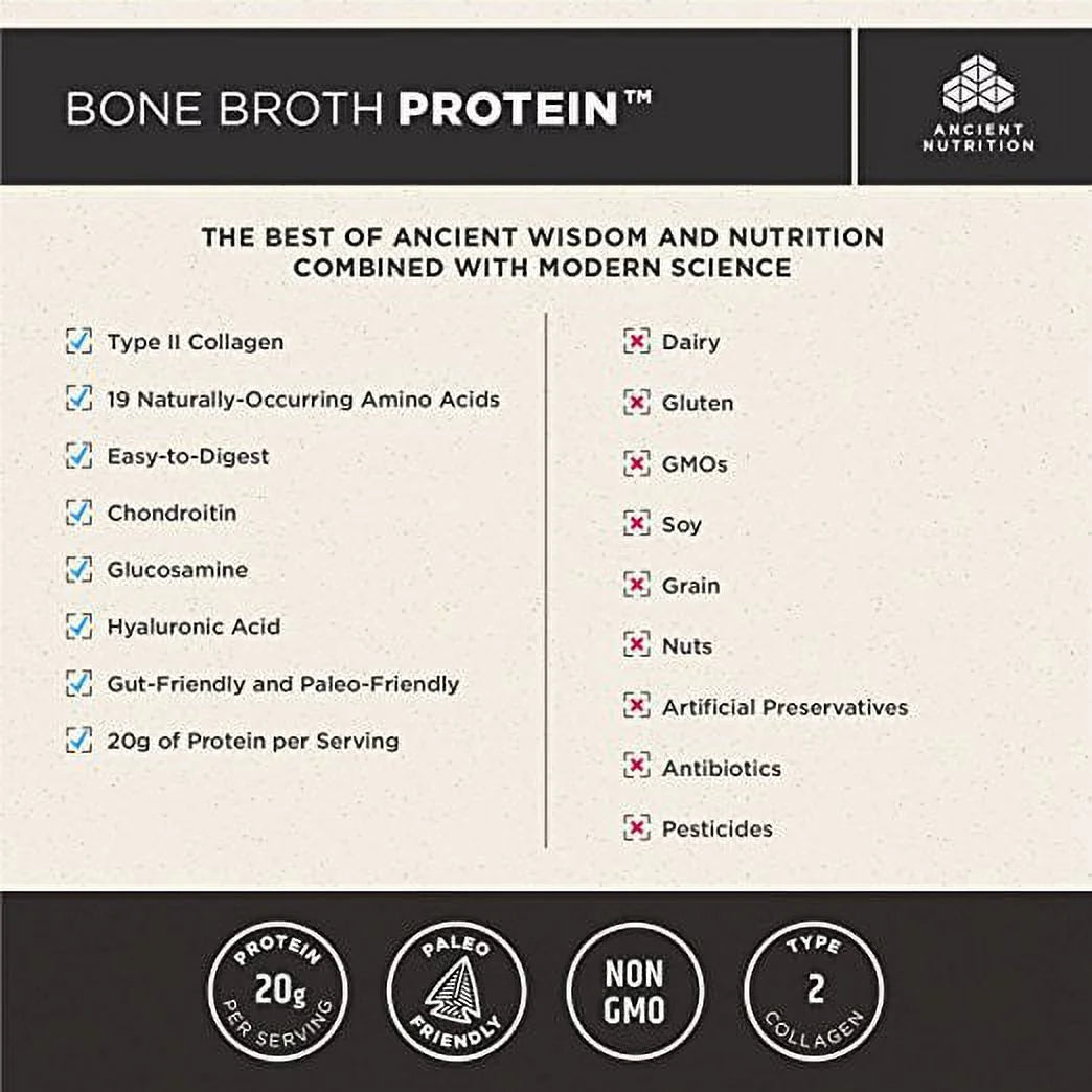Ancient Nutrition Bone Broth Protein - Chocolate - 40 porciones en polvo